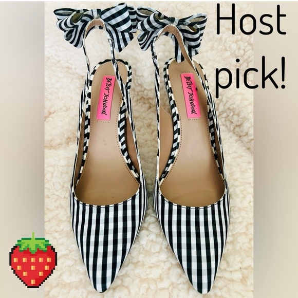 Betsey Johnson Gingham Black and White Heels with Slingback & Decorative Bow 7.5 - Picture 1 of 12